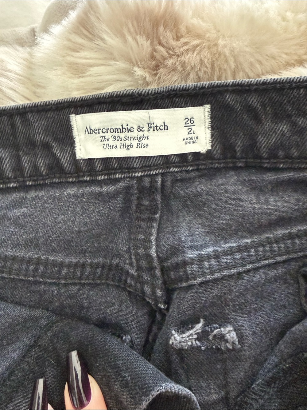 Abercrombie & Fitch Washed Black High Rise '90s Straight Jeans Long